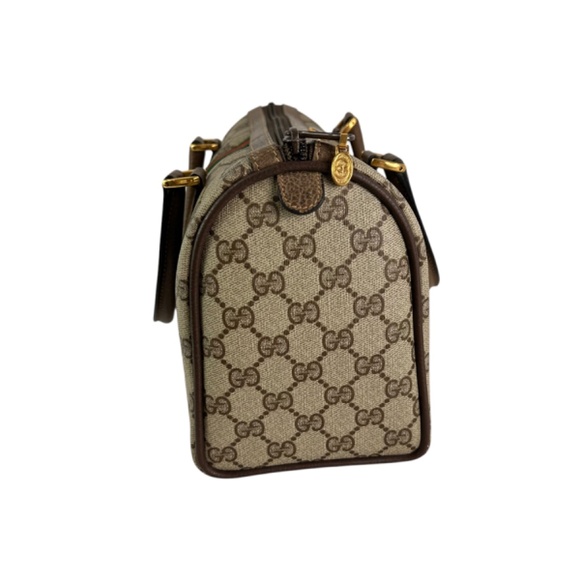 GUCCI Vintage Web Medium Original GG Boston Bag with  Vintage GUCCI brown signature web Boston leather and canvas handbag satchel bag